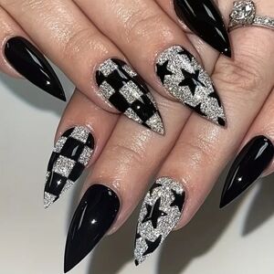24 Pcs Black and Silver Nails BUY ONE GET ONE FREE
